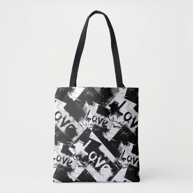 Black and white with spots pattern of love tote bag (Front)
