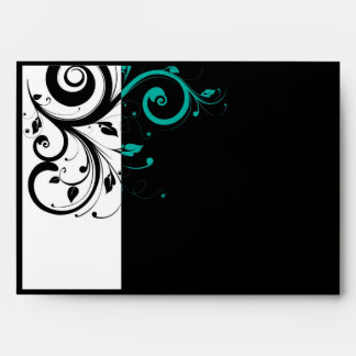 Black and White with Teal Reverse Swirl Envelopes