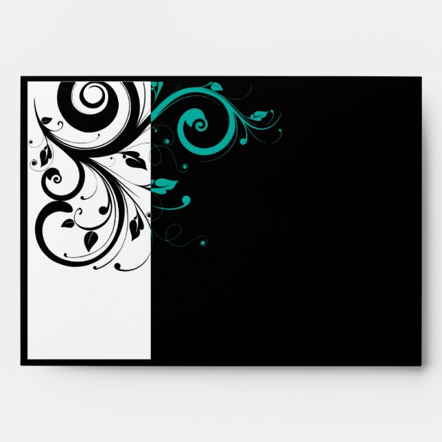 Black and White with Teal Reverse Swirl Envelopes (Front)