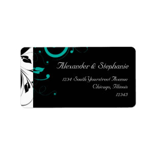 Black and White with Teal Reverse Swirl Label