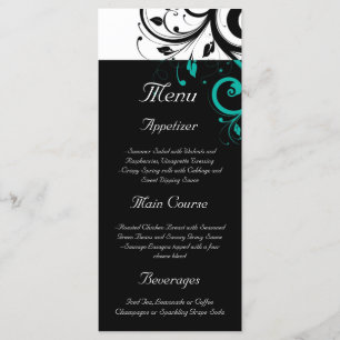 Black and White with Teal Reverse Swirl Menu