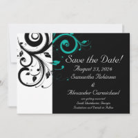 Black and White with Teal Reverse Swirl