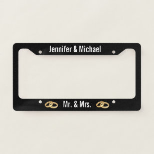 Black and White with Wedding Rings Married Couple Licence Plate Frame