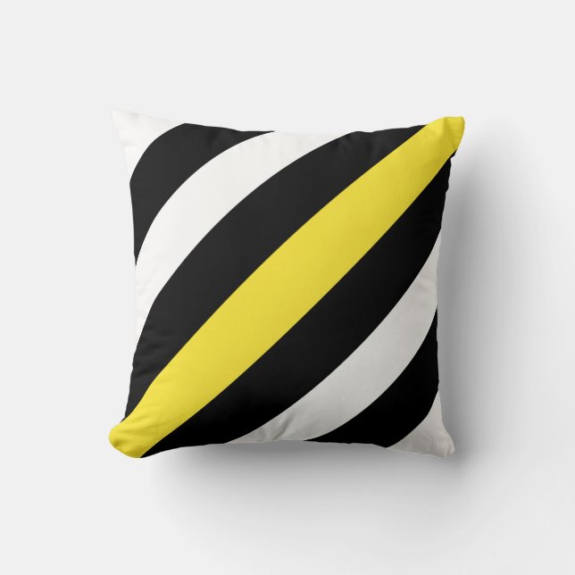Black and white with yellow stripes cushion (Front)