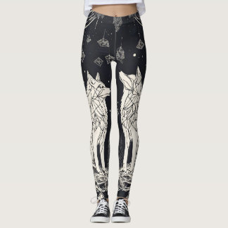 Black and White Wolf Geometric Leggings