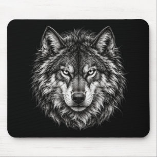 Black and White Wolf Head Sketch Art Gaming Mouse Pad