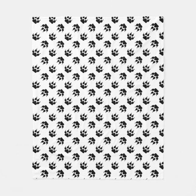 Black and White Wolf Paw  Fleece Blanket (Front)