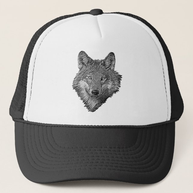Black and White Wolf Trucker Hat (Front)