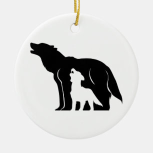 Black and White Wolves Ceramic Tree Decoration