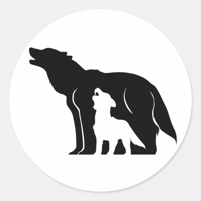 Black and White Wolves Classic Round Sticker (Front)