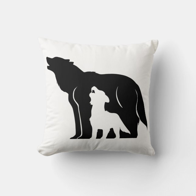 Black and White Wolves Cushion (Front)