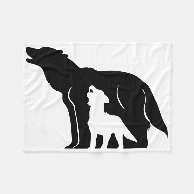 Black and White Wolves Fleece Blanket (Front (Horizontal))