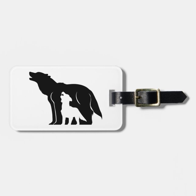 Black and White Wolves Luggage Tag (Front Horizontal)