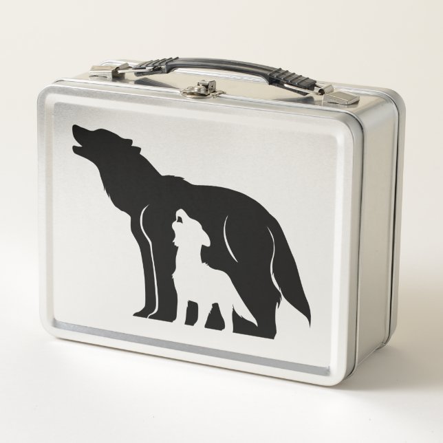 Black and White Wolves Metal Lunch Box (Front)