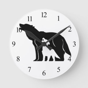 Black and White Wolves Round Clock
