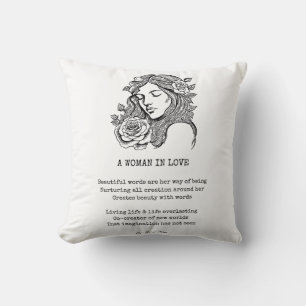 Black and white woman with rose quote cushion