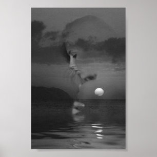 Black and white women and sea poster