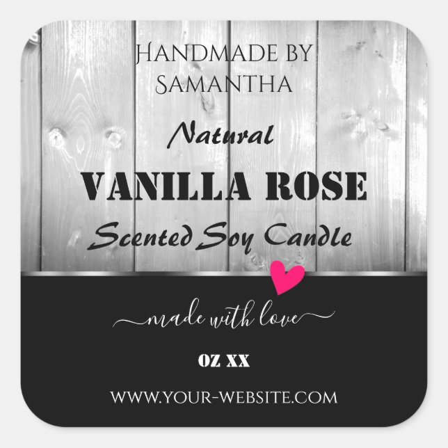 Black and White Wood Grain Product Labels Heart (Front)