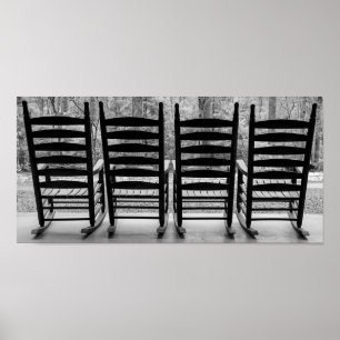 Black and White Wooden Rocking Chairs Poster