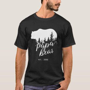 Black and White Woodland Papa Bear Personalized T-Shirt