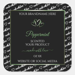 Black and White Word Art Product Label Green Heart