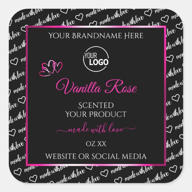 Black and White Word Cloud Pink Product Label Logo (Front)