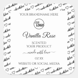 Black and White Word Cloud Product Label with Logo