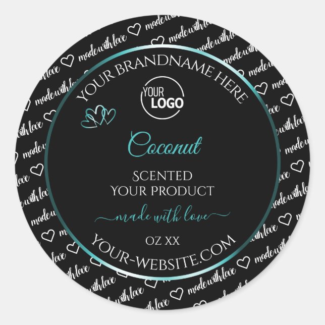 Black and White Word Cloud Teal Product Label Logo (Front)