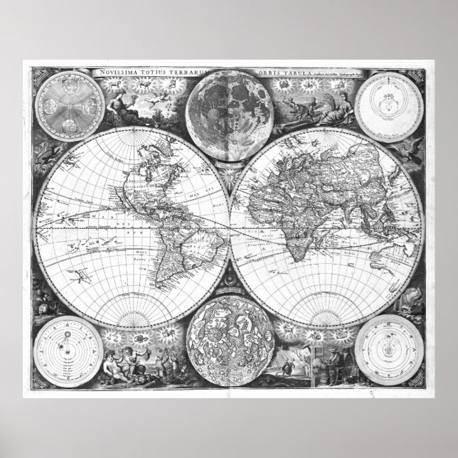 Black and White World Map (1672) Poster (Front)