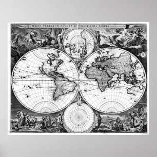 Black and White World Map (1690) Poster