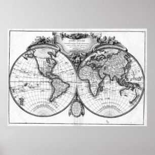 Black and White World Map (1782) Poster