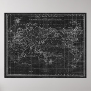 Black and White World Map (1799) Inverse Poster