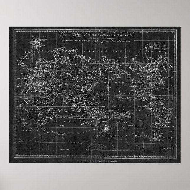 Black and White World Map (1799) Inverse Poster (Front)