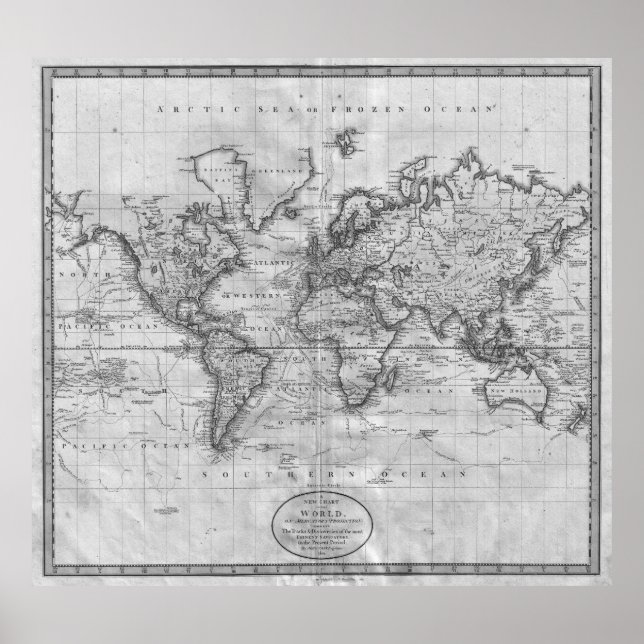 Black and White World Map (1801) Poster (Front)