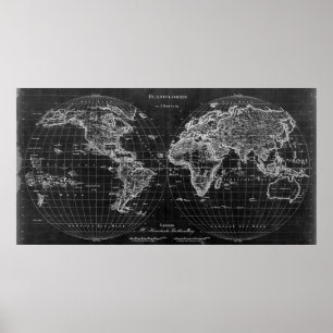 Black and White World Map (1827) Inverse Poster