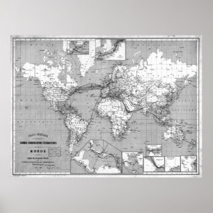 Black and White World Map (1898) Poster