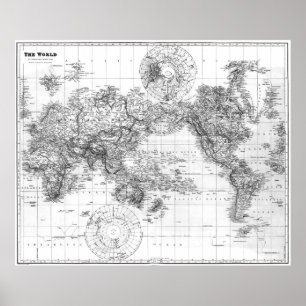 Black and White World Map (1901) 2 Poster