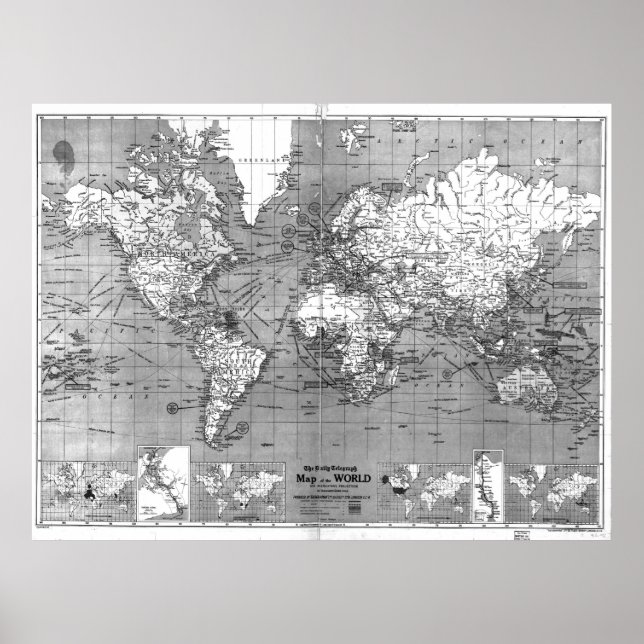 Black and White World Map (1918) Poster (Front)