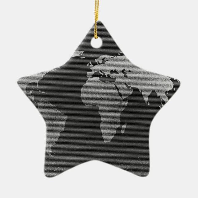 Black and white world map ceramic ornament (Front)