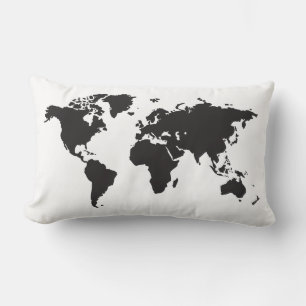 Black and White World Map Lumbar Cushion