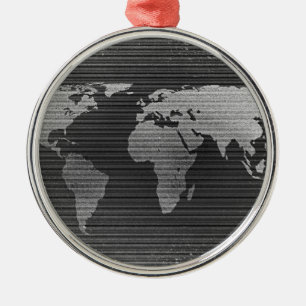 Black and white world map metal ornament