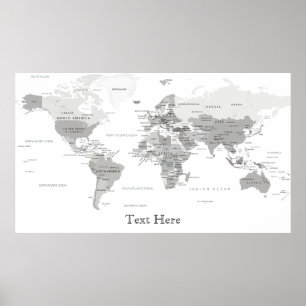 Black And White World Map Personalised Poster