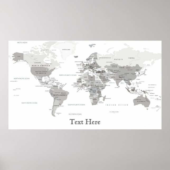 Black And White World Map Personalised Poster (Front)