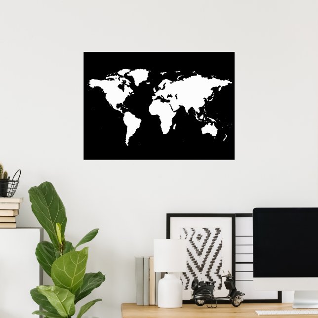 Black and white world map poster (Home Office)