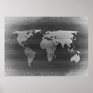 Black and white world map poster