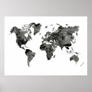 Black and White World Map Poster