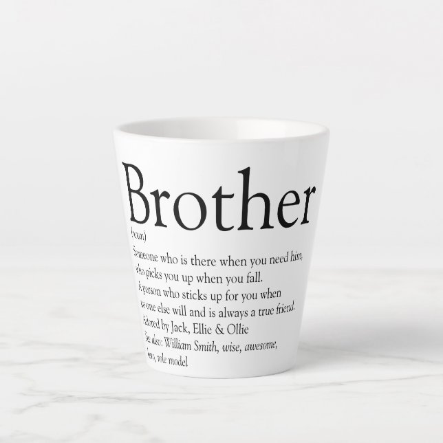 Black and White World's Best Brother Definition Latte Mug (Front)