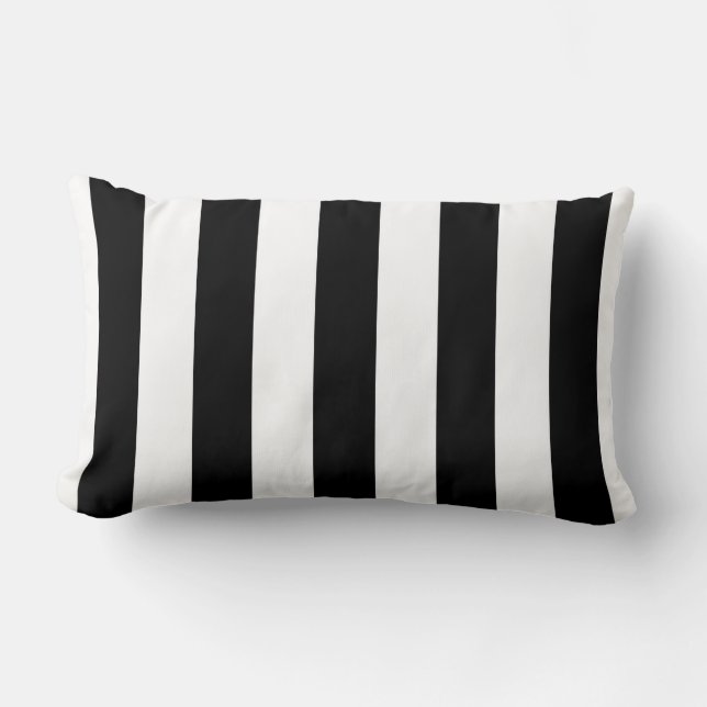 Black and White XL Stripes Pattern Lumbar Cushion (Front)