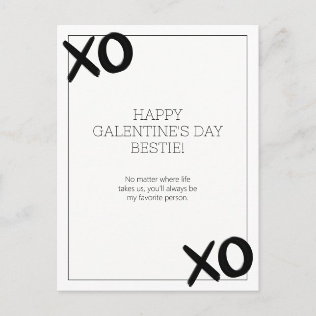 Black and White XOXO Bestie Galentine's Day Holiday Postcard (Front)