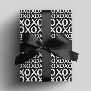 Black and White XOXO Hugs and Kisses Galentine Day Wrapping Paper